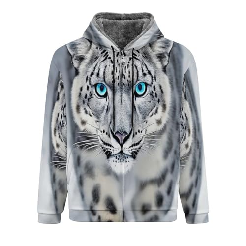 Sweat à capuche hommes doublé polaire : fini le froid avec cette veste zippée léopard des neiges