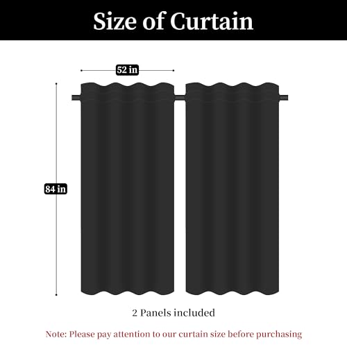 Loom and Mill Luxury Black Damask Curtains for Bedroom, Textured Lined Jacquard Curtains 2 Panels with Tiebacks, Window Curtain for Living Room Banquet Halloween Decor, Rod Pocket(52”x 84”, 2 Panels)