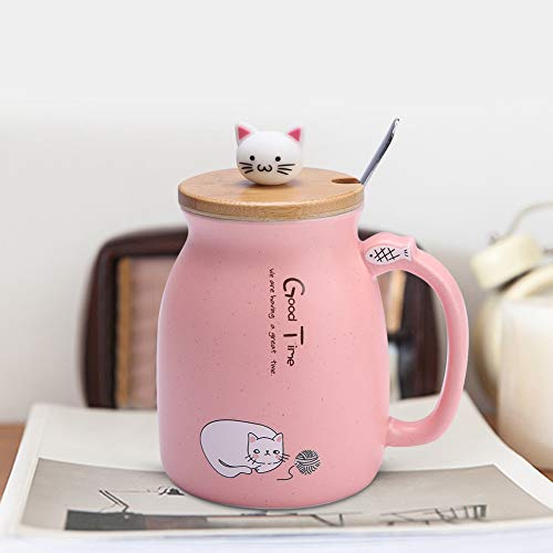 Taza de cerámica, taza de cerámica de gato encantador de 1 pieza con cuchara y tapa Taza de leche de agua de café para… - Imagen 6