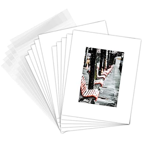 Golden State Art Pack of 50 8x10 White Picture Mats Mattes with White Core Bevel Cut for 5x7 Photo + Backing + Bags Cover