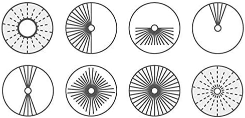 Diagram showing 8 different spray patterns available on the REHAU dial sprinkler.
