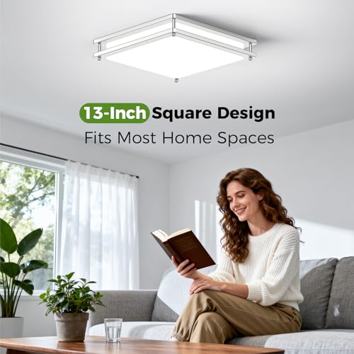 13 Inch Dimmable Square LED Ceiling Lights, 2-Pack 36W Brushed Nickel Flush Mount Light Fixtures, 3200LM Super Bright 2700K-6500K Adjustable Modern Ceiling Lamps for Bedroom Kitchen Bathroom Hallway - Image 3