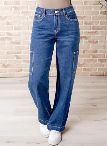 Sidefeel Straight Leg Jeans for Women High Waisted Baggy Pants Loose Stretchy Wide Leg Cargo Jeans2