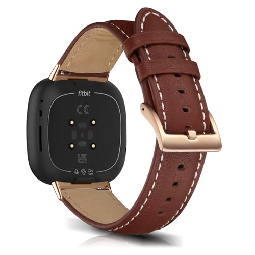 KoGiio Vintage Leather Strap for Fitbit Versa 4/Versa 3/Sense 2/Sense Men Women Replacement Soft Watch Straps, Yellow brown