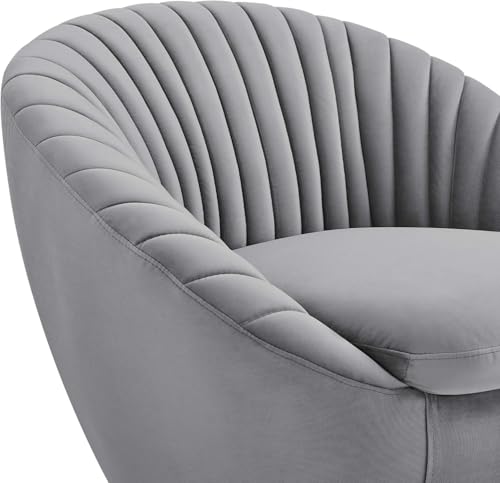 Image of Modern Accent Chair Single Seater Channel Tufted Round Shaped Fluffy Chair for Living Room, Bedroom, Apartment (Grey)