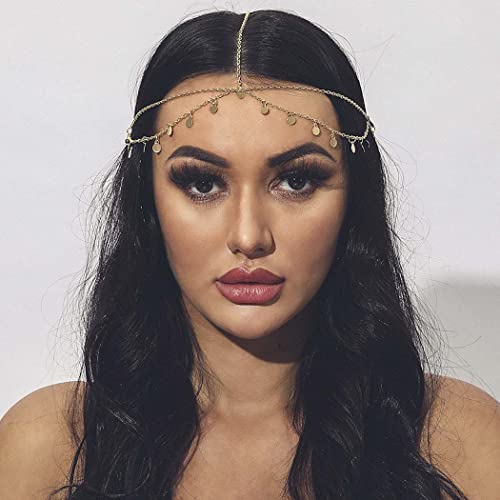 Yean Gold Sequins Head Chain Halloween Costume Headpiece Boho Festival Forehead Hair Jewelry Bridal Layered Hair Chain Prom Accessories Headbands For Women And Girls #TOP5