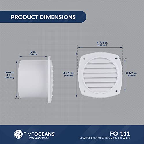 Five Oceans Fo111 Louvered Flush Hose Thru Vent, Cutout Of 4 Inches (102 Mm) Of Diameter, White, Injection-Molded Abs Plastic, 6 Slots, Easy Installation #TOP6