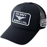 [Avirex] [アヴィレックス] スタンダード ミリタリー メッシュキャップ 帽子 XL LL 大きいサイズ キャップ ジュート デニム メンズ 黒 深め 春 夏 ビッグサイズ アメカジ ベースボールキャップ ロゴ RIPSTOPブラック F