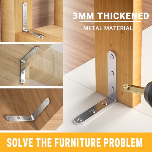 25Pcs Stainless Steel Angle Brackets, 3”x 3” Heavy Duty Corner Brackets,Metal Corner Braces for Wood, 3MM 90 Degree Joint Hardware, 3inch l Bracket for Shelves Wood Furniture Cabinet Chairs Bookshelf by WENQUIT - Image 4