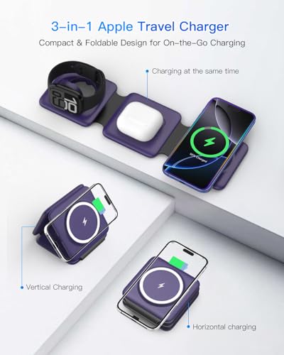 image for Iseyyox Charging Station for Mag Safe Apple - 3 in 1 Magnetic Foldable