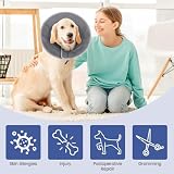 HAPPY HACHI Halskrause, Atmungsaktive Comfy Cone, Verstellbar Genesungshalsband für Hunde, Vorbeugung von Biss- und Leckwunden Weich Schutzkragen Nach Operationen (Blau, M)