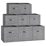 SONGMICS Storage Cubes, 33 cm Non-Woven Fabric Bins with Double Handles, Set of 8, Wardrobe Organisers for Shelves, Foldable, for Clothes, Cattail Grey ROB833G01