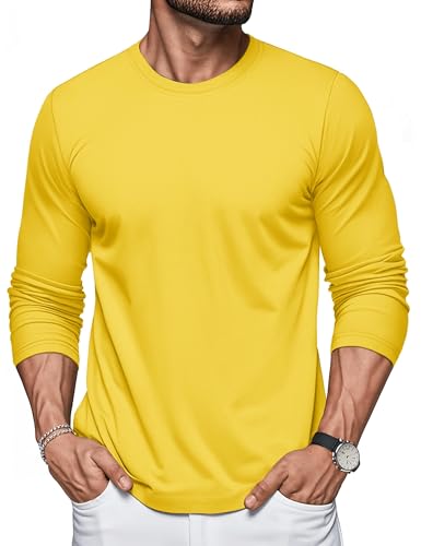 Image of MAGCOMSEN Men Shirts Long Sleeve Cotton Casual Crew Neck Yellow T Shirt,2XL