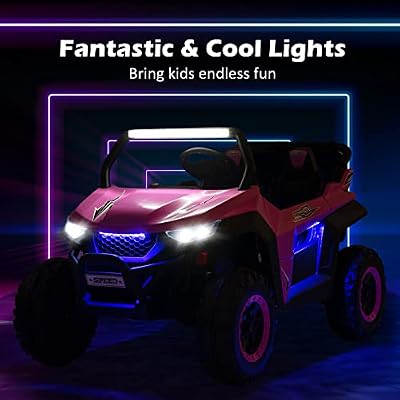 Costzon 2-Seater Ride on Car for Kids, 12V Kid' Electric Vehicles w/Remote Control, 4 Shock Absorbers, Wireless Music & FM, 3 Speeds, Ambiance Lights, Electric UTV, Kids Car for Boys Girls (Pink)