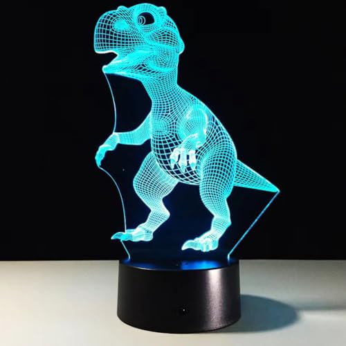 E-lec Dinosaur Toys 3D Night Light Optical Visual Illusion Led 7 Color Changing RGB Gradient Dimmer Glowing Table Lamp Lights Girls Boys Room Decor for Kids Baby 3-12 Ages Christmas Birthday Gifts