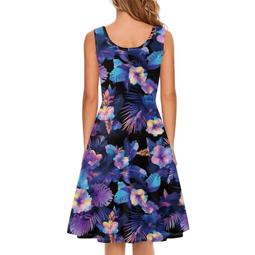 Image of TOADDITDO Women's Sleeveless O Neck Beach A-Line Party Coctail Tank Dresses Flared Sundress
