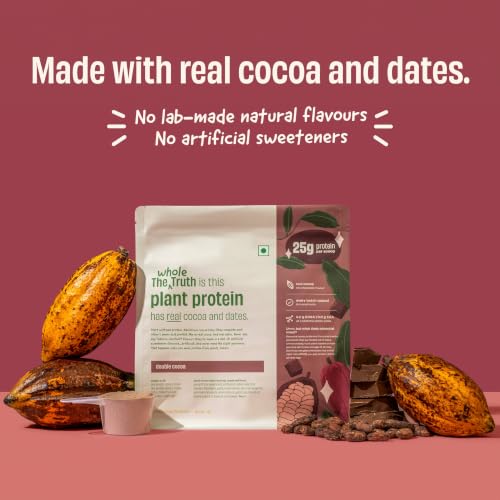 The Whole Truth Double Cocoa Plant Protein Powder (25g Protein Per Scoop, 4.2g BCAA) | Real Cocoa & Dates - Image 5