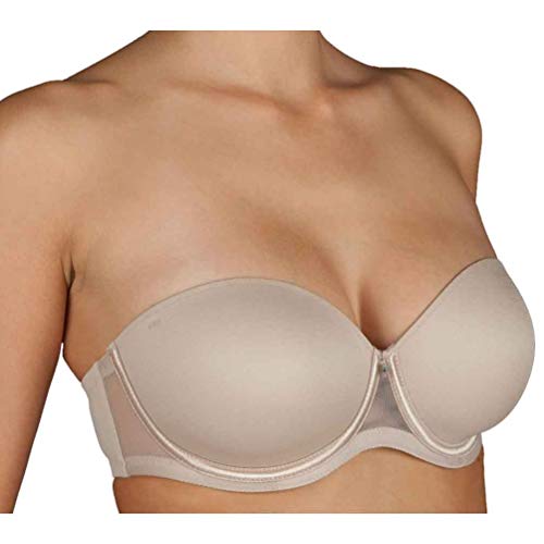 Selene, Sujetador de Mujer sin Tirantes, con Copas Preformadas, Aros y Transparencias, Tirantes Extraíbles, Colección Esmeralda, Color Tierra, Talla 105C