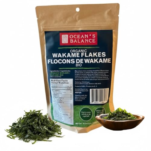 Ocean’s Balance Organic Wakame Flakes - Maine Coast Seaweed - Atlantic Ocean Sea Vegetables, Perfect for Keto Diet, Paleo Diet, Vegetarian Lifestyle or Vegan Diet - Gluten Free - 16oz Bag