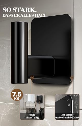 Menz Handtuchhalter ohne Bohren, 4 Stück, Handtuchhaken aus Edelstahl, elegante Klebehaken fürs Badezimmer, hohe Tragkraft, wasserfeste Haken selbstklebend für Küche & Bad - Schwarz Matt