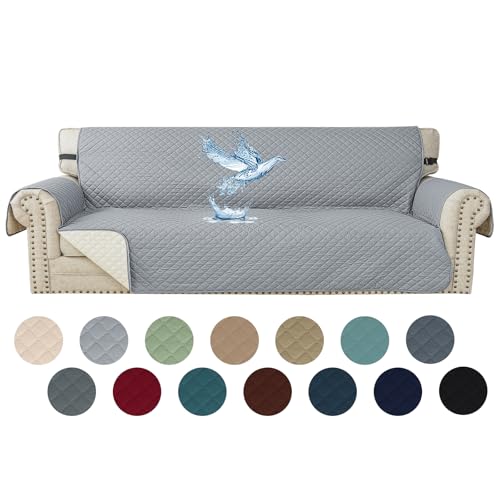 YSTELLAA Impermeable Funda Sofa 4 Plazas, Fundas para Sofa Antideslizante, Extraíbles, con Bolsillos Lateral, Anti Gatos Arañazo Y Perros Mascotas, Antimanchas Lavables, Gris Claro