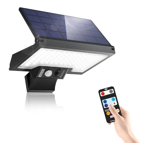 JESLED Luce Solare LED Esterno, 108LED Faretto con Sensore di Movimento, 2600mAh Lampada Girevole, 3 Colori 4 Modalità Luci Ricaricabile per Giardino