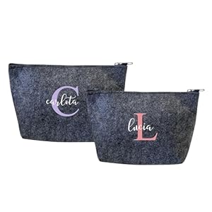 Neceseres de Fieltro Personalizados con Nombre y Inicial, 2 Unidades, Regalo Personalizado para Madres, Amigas, Compañeras de Trabajo, Eventos Especiales | Multiusos | Color Gris