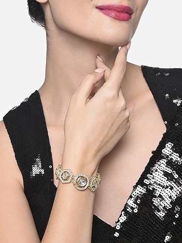 Image of ZAVERI PEARLS Gold Tone Pentagon Stones & Dazzling Austrian Diamonds Ethnic Bracelet For Women-ZPFK16488