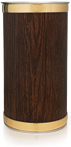 Made In Usa 5-Gallon Sleek And Stylish Vinyl Mylar Waste Basket (13" X 11") (Walnut With Gold Trim) #TOP2