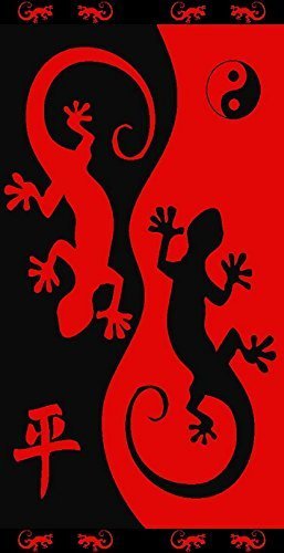 Tiendadeleggings (412C) Toalla Playa Grande Gecko (Rojo) 100% ALGODÓN Egipcio 90 X 170 CM y Pack Calcetines Marca REGALITOSTV Tobilleros Anti-presion