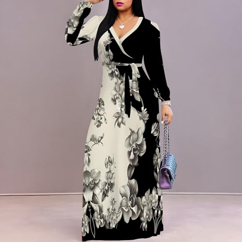 Image of PinkPatty Plus Size Dresses for Curvy Women V Neck Flowy Long Sleeves Wrap Maxi Dress Travel Vacation Outfits
