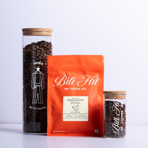 Image of Bili Hu Coffee, Whole Coffee Beans Gunibyle Estate, Arabica Blend, Medium Roast, (Pack of 1, 250 Gms)