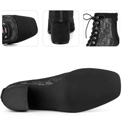 Perphy Square Toe Lace Up Floral Lace Block Heels Ankle Boots for Women3