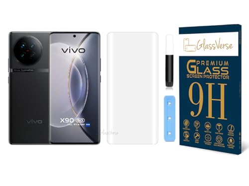Image of GlassVerse Vivo X90 UV Tempered Glass Screen Protector. Pack Of 1 | 3D Curved Edge | 9H Hardness | Full UV Glue with UV Light | Anti-Scratch | Case Friendly | HD Clear. (6.78 Inches)
