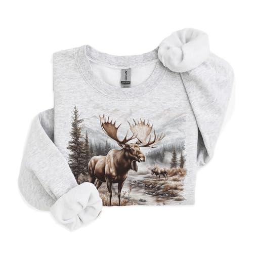 Generic Vintage Bull Moose Wilderness Scene Sweatshirt - 90S Vintage Moose Sweatshirt - Scenic Winter Mountain Creek Nature Sweater thumb #5