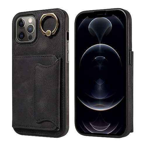 Coque iPhone 12 Pro Max avec porte-carte intégré en cuir TPU antichoc noir
