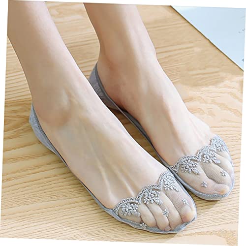 ABOOFAN 4pairs Summer Cotton Lace Socks for Women Embroidered Invisible Boat Socks Anti-slip Heel Design for Low Cut Shoes Random Colors3