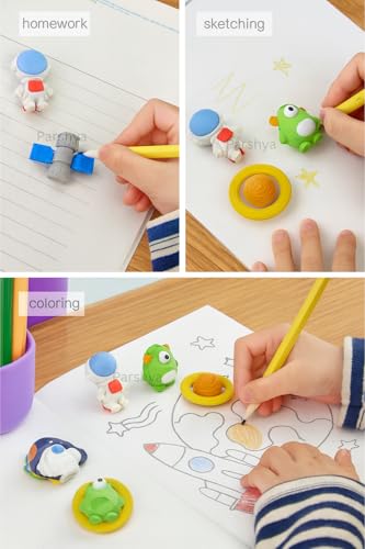 Image of Parshya Space Travel Eraser Set for Kids (6 Pcs) - Soft Rubber, Non-Toxic, Dust-Free Cartoon Erasers | Rocket, Astronaut, Alien, Planet & Spaceship | Fun Stationery for School & Gifts