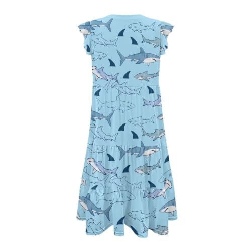 Image of Womens Summer Dress Ruffle Sleeve V Neck Dress Casual Fit Flowy Beach Vacation Sundress with Pocket S-2XL
