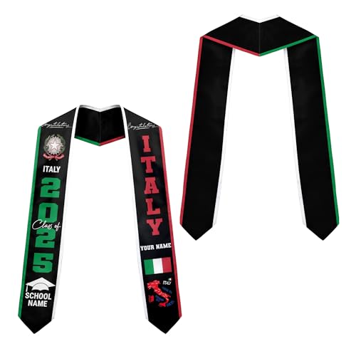 MonkeyVan Personalized Italy Flag Graduation Stole Sash 2025, Italians American Flag Graduation Sash For International Student Itl 8