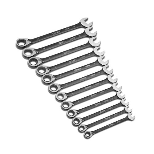 SATA ST08044B 12 Pieces Metric Reversible Ratcheting Wrench/Spanner Set - Black Edition, Green