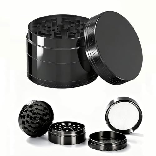 4 inch spice mill. Large hand grinders portable size allows for you to easily grind your kitchen herbs and spices. Four Inch Grinder is Aluminum Alloy (NO Screen Catcher) (Black, 4 Inches / 100mm)