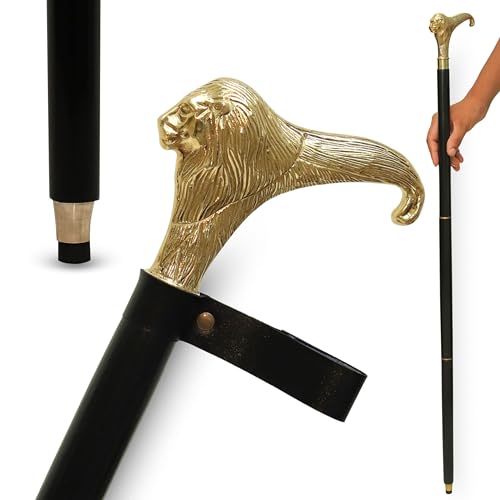 Canne en bois noir et lion en laiton, l'idée cadeau de collection idéale pour homme