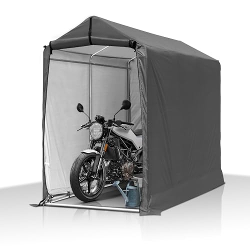 GARTOO 6 x 3ft Outdoor Cycle Storage Shelter - Bike Shed with Roll-up Door & Ventilate Window, Polyethylene Canopy Bicycle Garage for Garden, Domestic, Outdoor, Rain Shelter