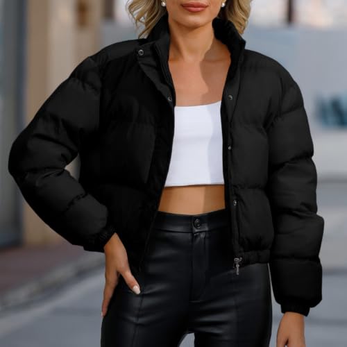 Cropped Puffer Jacket Women Winter Warm High Collar Zip Up Bubble Coats - image 5