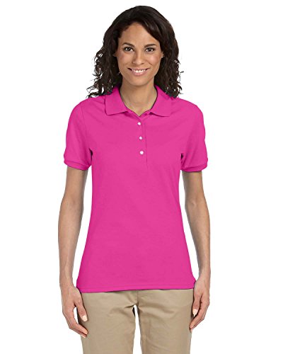 Jerzees Ladies 5.6 oz, 50/50 Jersey Polo with SpotShield, Large, Cyber Pink