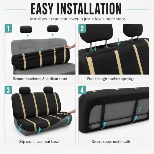 Image of FH Group Car Seat Covers Rear Set Cloth - Car Seat Covers with Removable Headrest,Universal Fit,Automotive SeatCovers,Washable Car SeatCover for SUV,Sedan,Van Beige