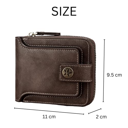 Image of INKMILAN Men's Short Purse Retro Horizontal Zipper Wallet, Soft PU Leather Trifold Stylish Zipper Coin Pocket Wallet, Multi-Function Document Bag for Birthday Gift Father, Boy Friend (Dark Brown)
