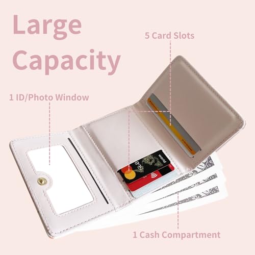Image of Girls Wallet Cute Bow Coquette Floral Small Kawaii for Women Aesthetic ID Window for Ladies (Pink)