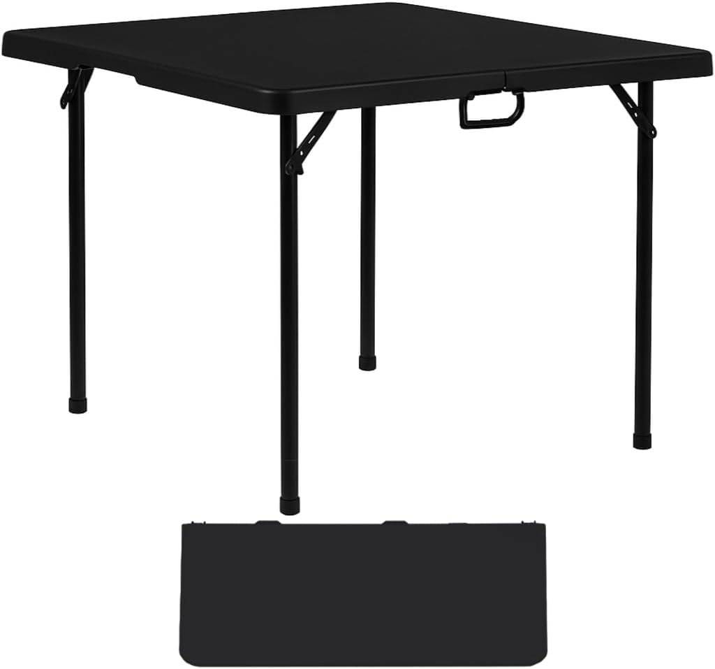 BTEXPERT 34" Bi-Folding Commercial Fold in Half Square Table Heavy Duty Portable Plastic Dining Card Table w Handle for Indoor Outdoor Kitchen Party Wedding Event Black Set of 5